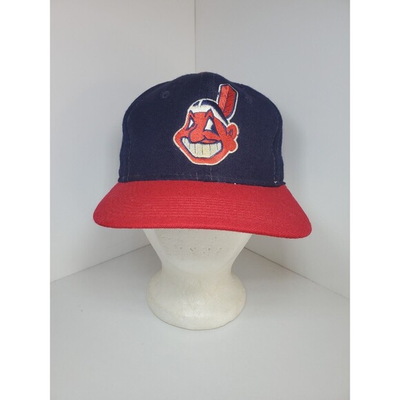 Vtg Cleveland Indians Chief Wahoo Logo Baseball Hat Wool MLB Snapback Cap Sz 7 - Picture 1 of 10